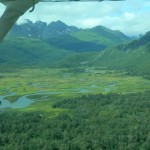 This beautiful, lush landscape shows rivers that area ripe for luxury fishing of salmon and dolly varden.